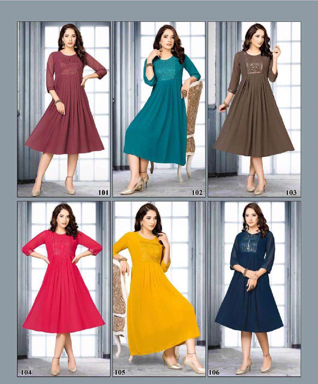 S3 Forever-Beauty Pankhi Vol-1 - Heavy Georgette Chiffon Embroidery Work Kurti-INDEX